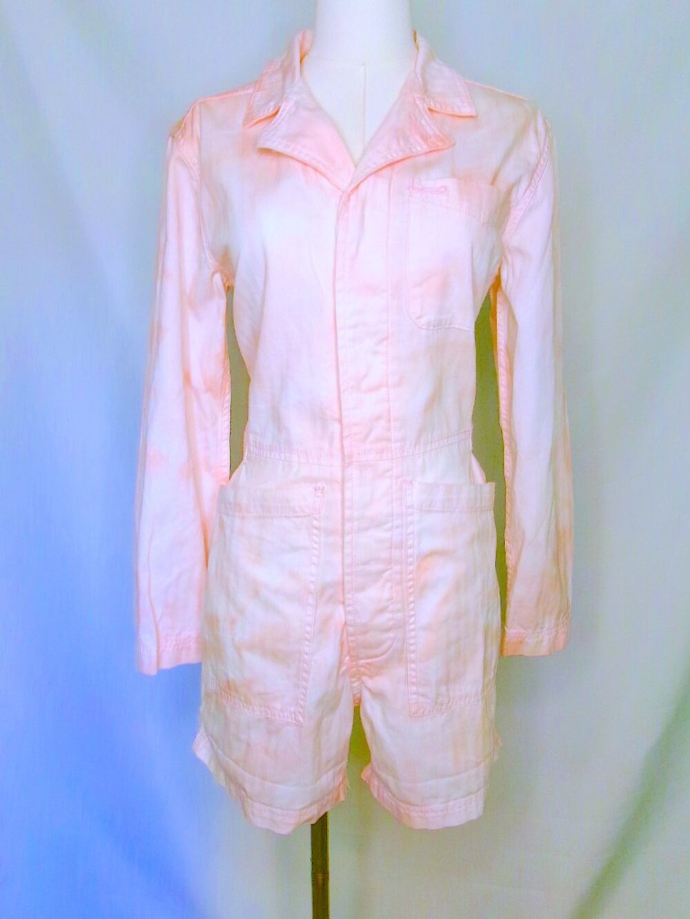 Lucky Brand Pink Utility Romper Long Sleeve Cotton Cargo Shorts Small